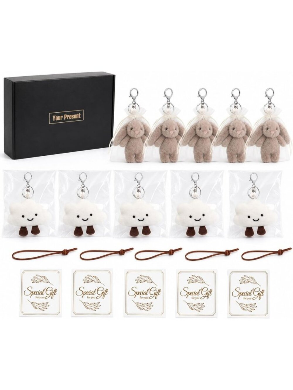 Adorable Plush Bunny Keychain - Smiling Cloud Charm for Bags, Purses & Backpacks